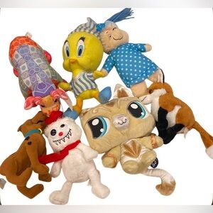 Plush Animal Lot Of 7 - LPS, Tweety, Scooby, Cow, Berenstain, Fox - 6”-9”